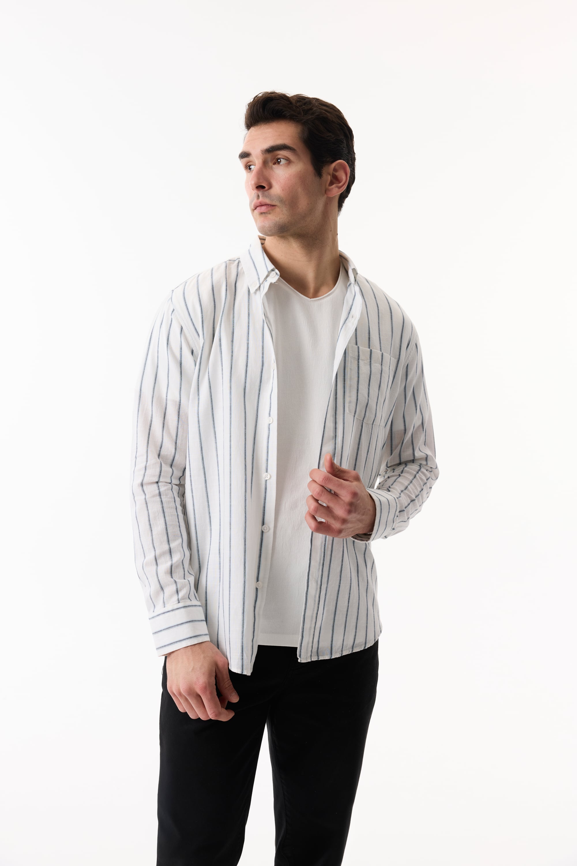 REGULAR FIT ÇİZGİLİ UZUN KOLLU GÖMLEK