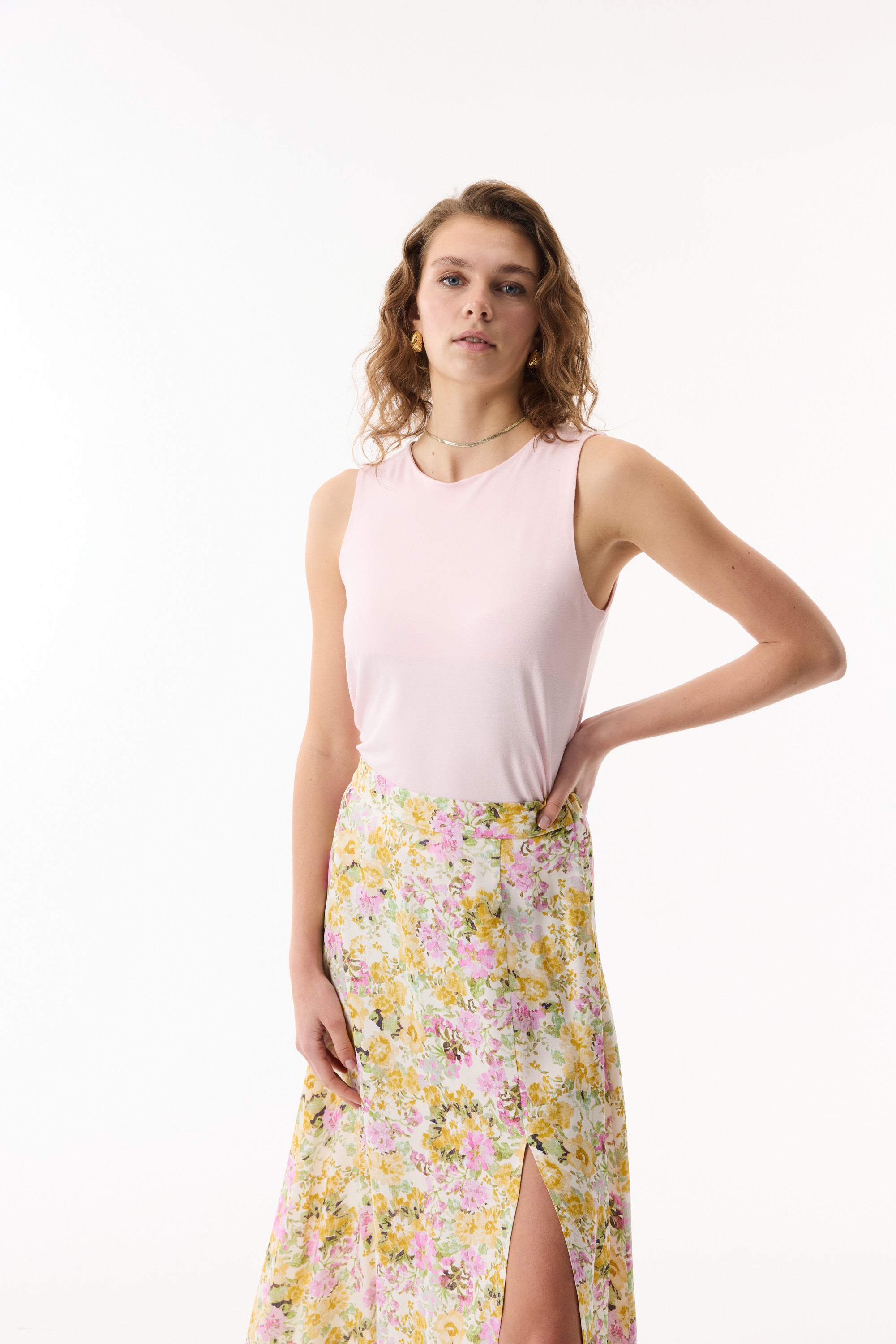 FLORAL BASKILI KLOŞ MİDİ ETEK