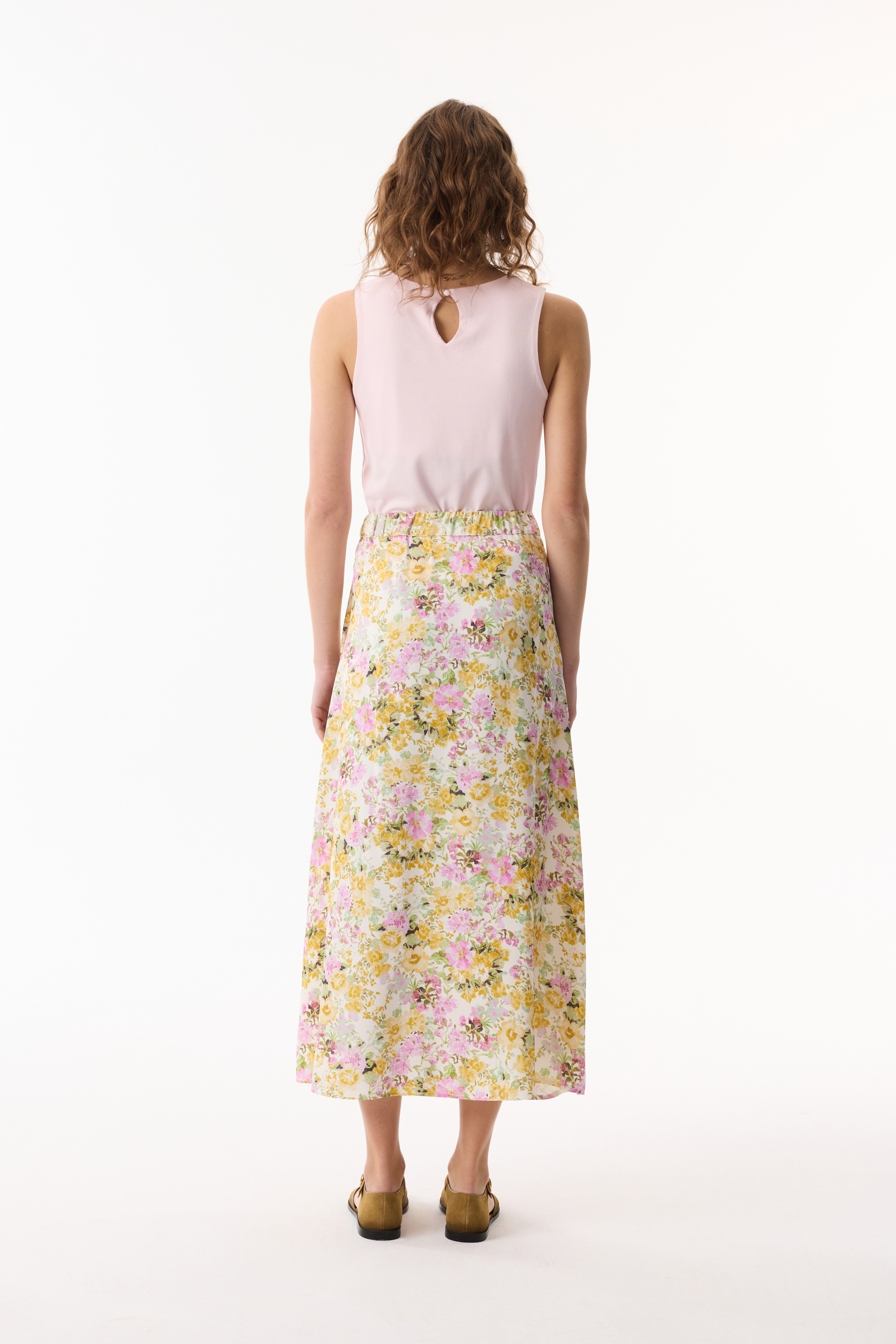 FLORAL BASKILI KLOŞ MİDİ ETEK