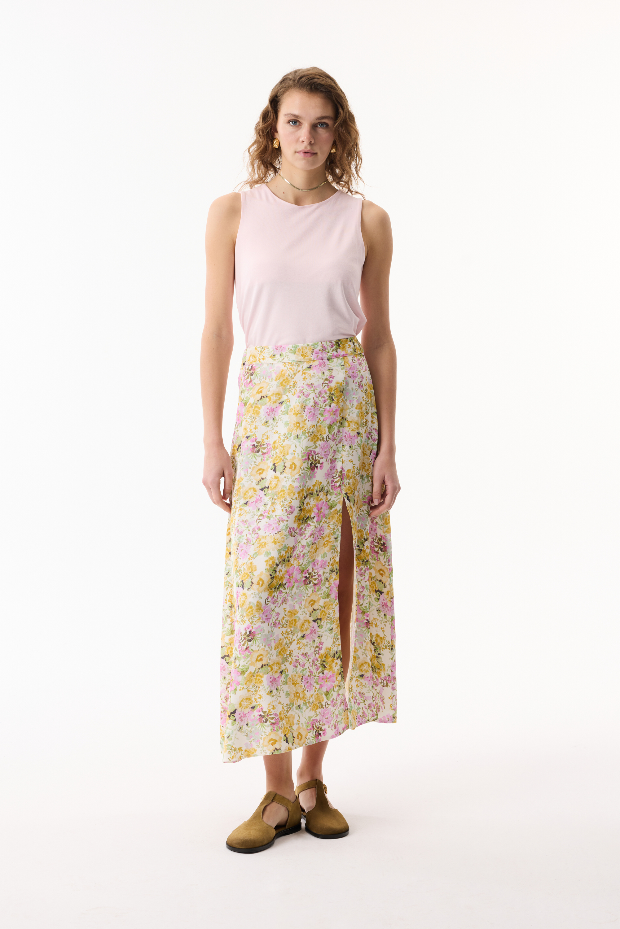 FLORAL BASKILI KLOŞ MİDİ ETEK