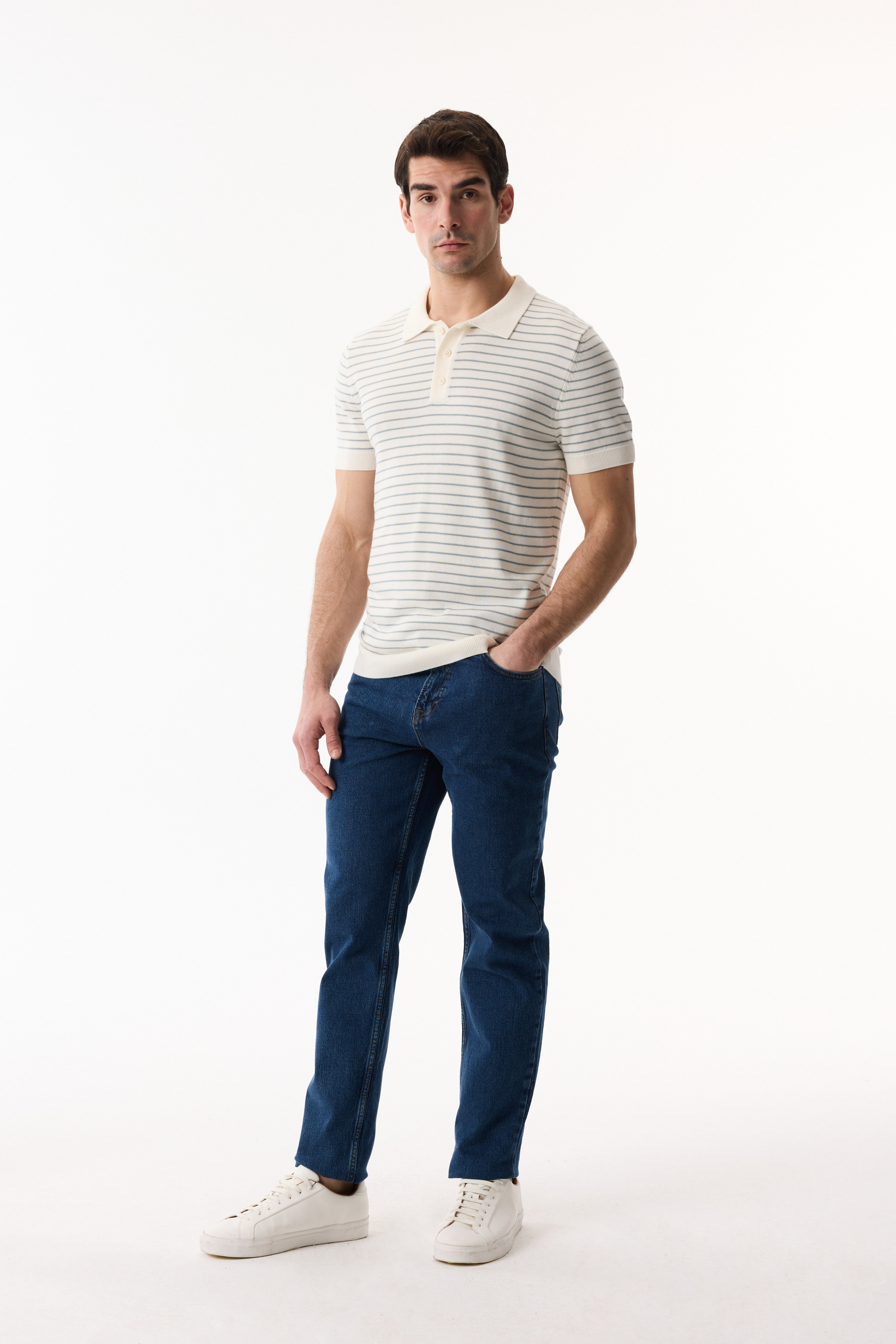 ÇİZGİLİ POLO YAKA KISA KOLLU TRİKO KAZAK