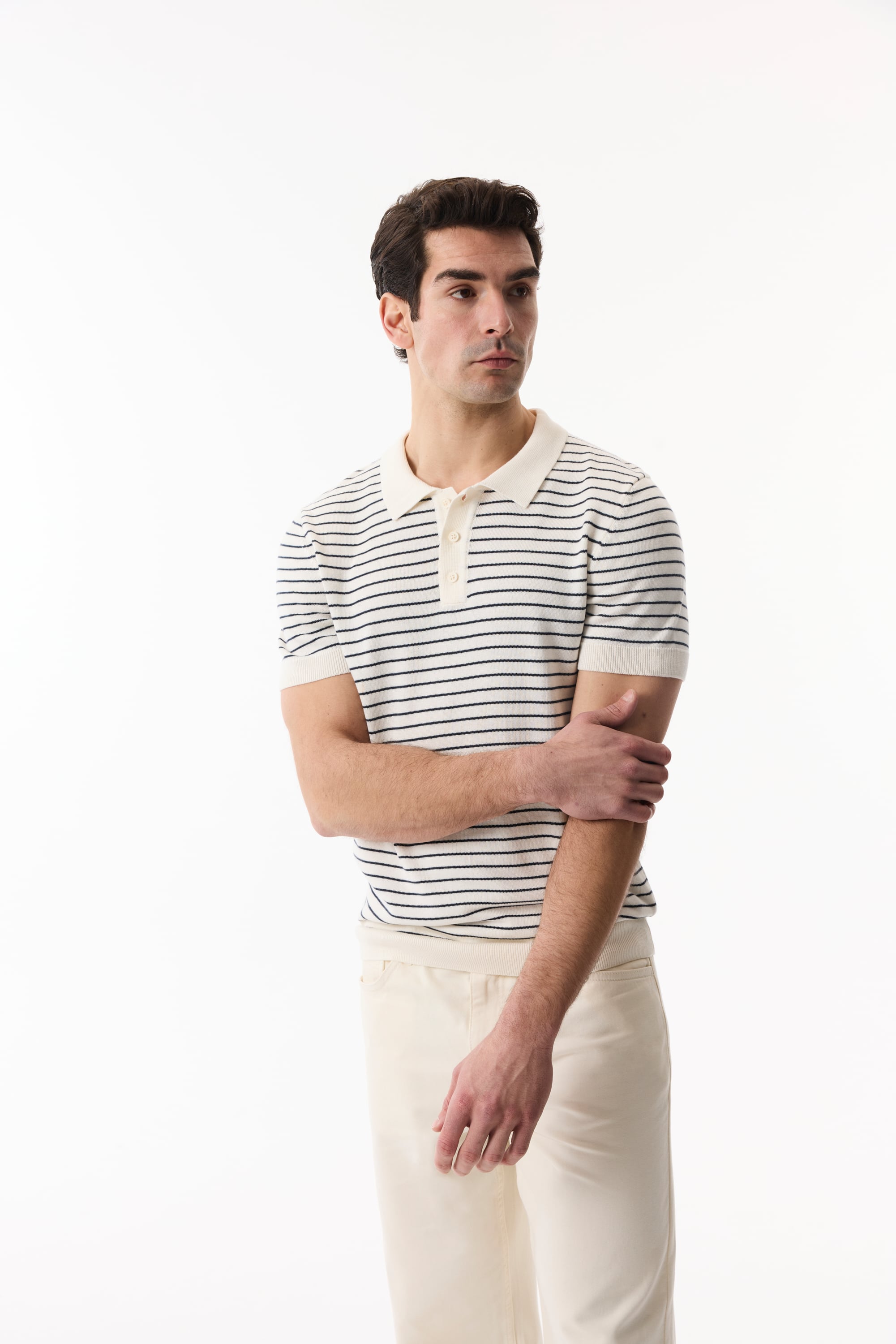 ÇİZGİLİ POLO YAKA KISA KOLLU TRİKO KAZAK