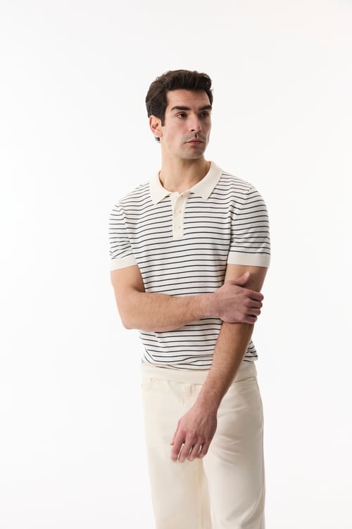  ÇİZGİLİ POLO YAKA KISA KOLLU TRİKO KAZAK