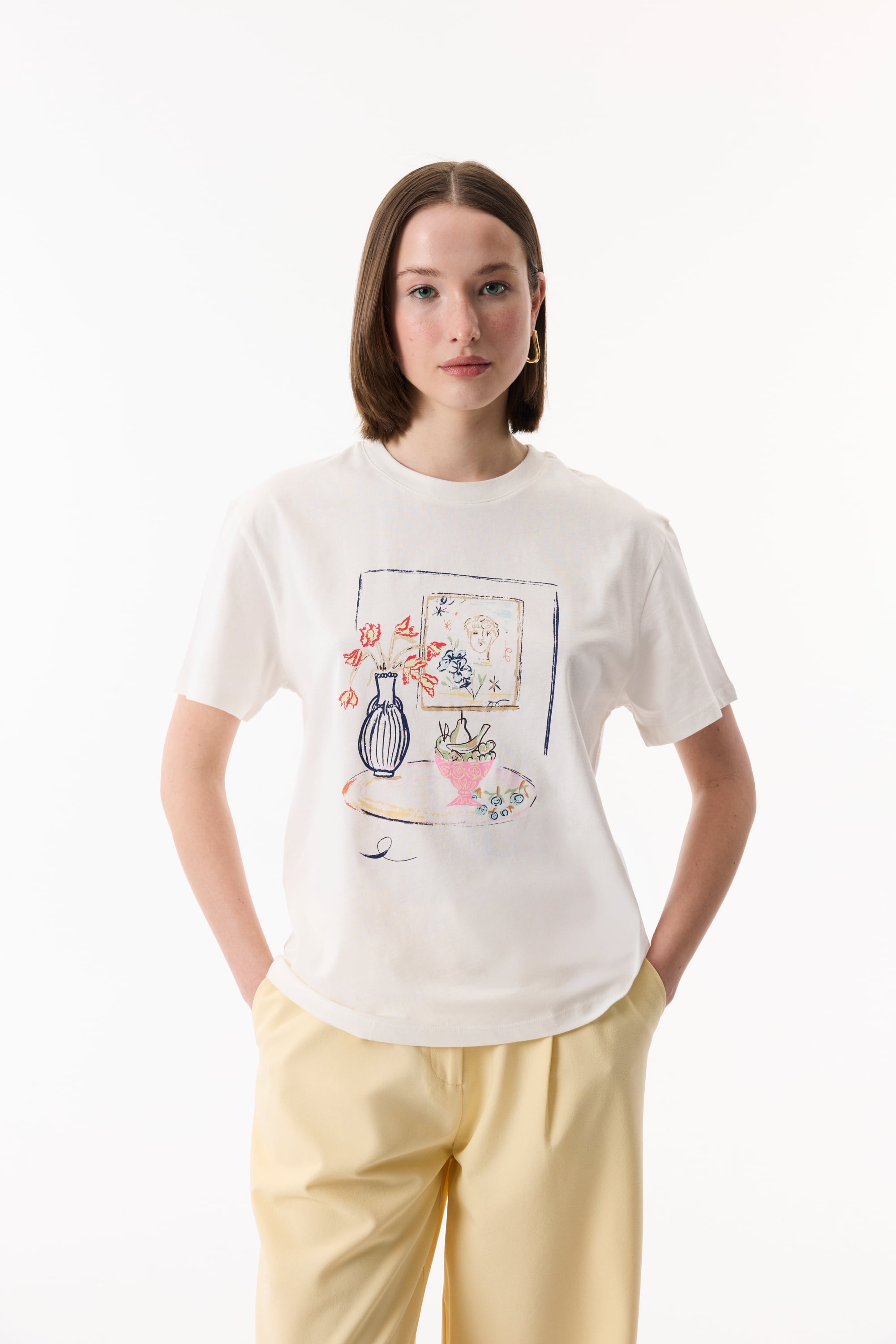 BASKILI BİSİKLET YAKA KISA KOLLU T-SHIRT