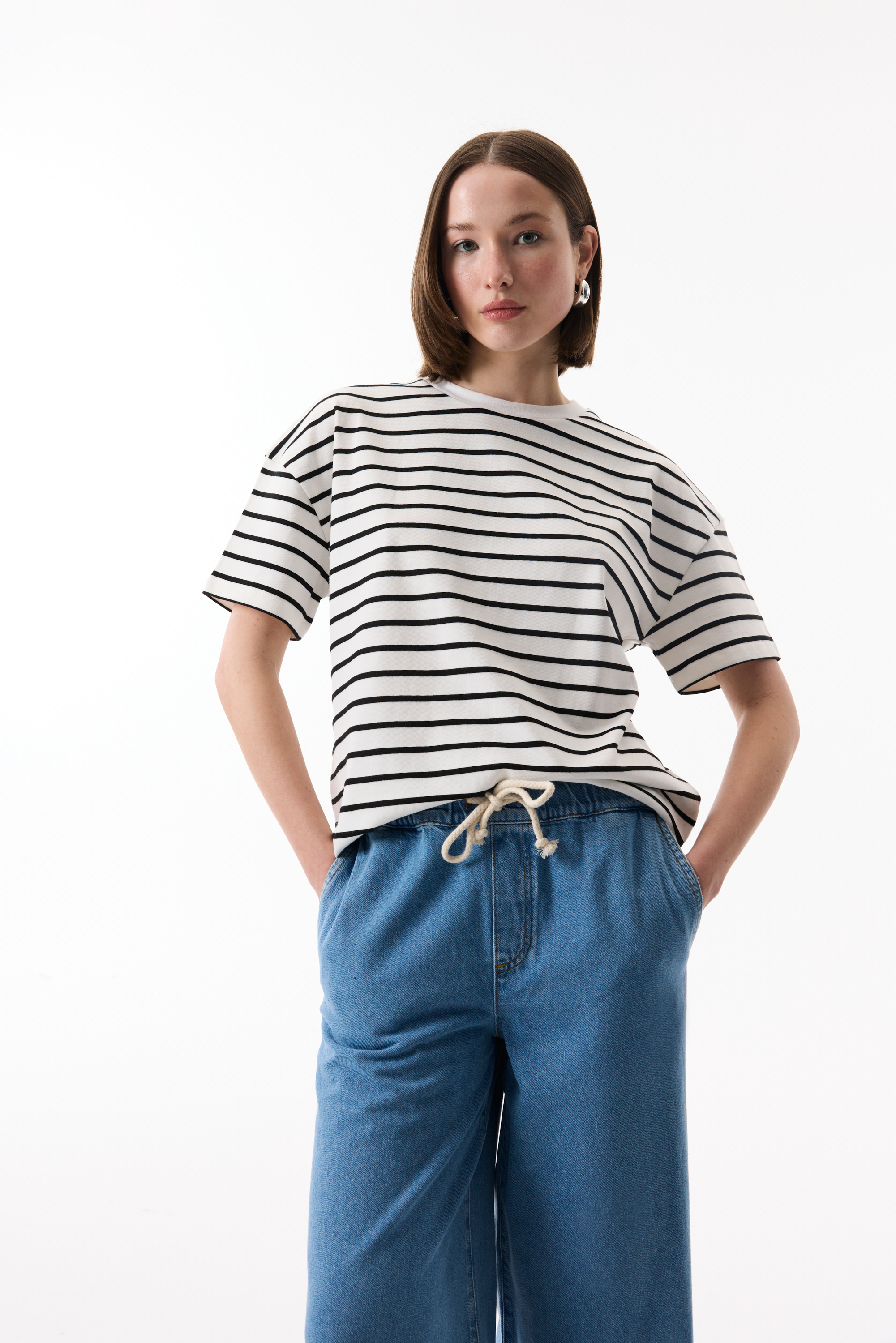 ÇİZGİLİ LOOSE FIT KISA KOLLU T-SHIRT