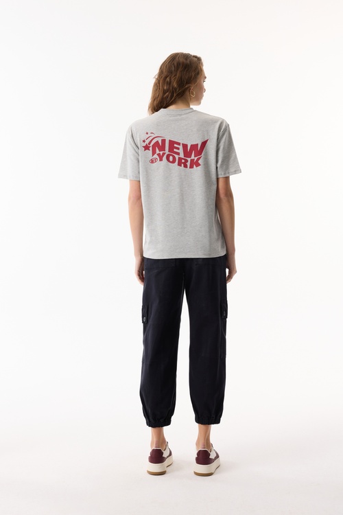 BASKILI BİSİKLET YAKA KISA KOLLU T-SHIRT