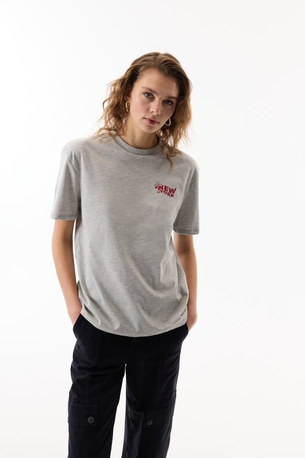 BASKILI BİSİKLET YAKA KISA KOLLU T-SHIRT