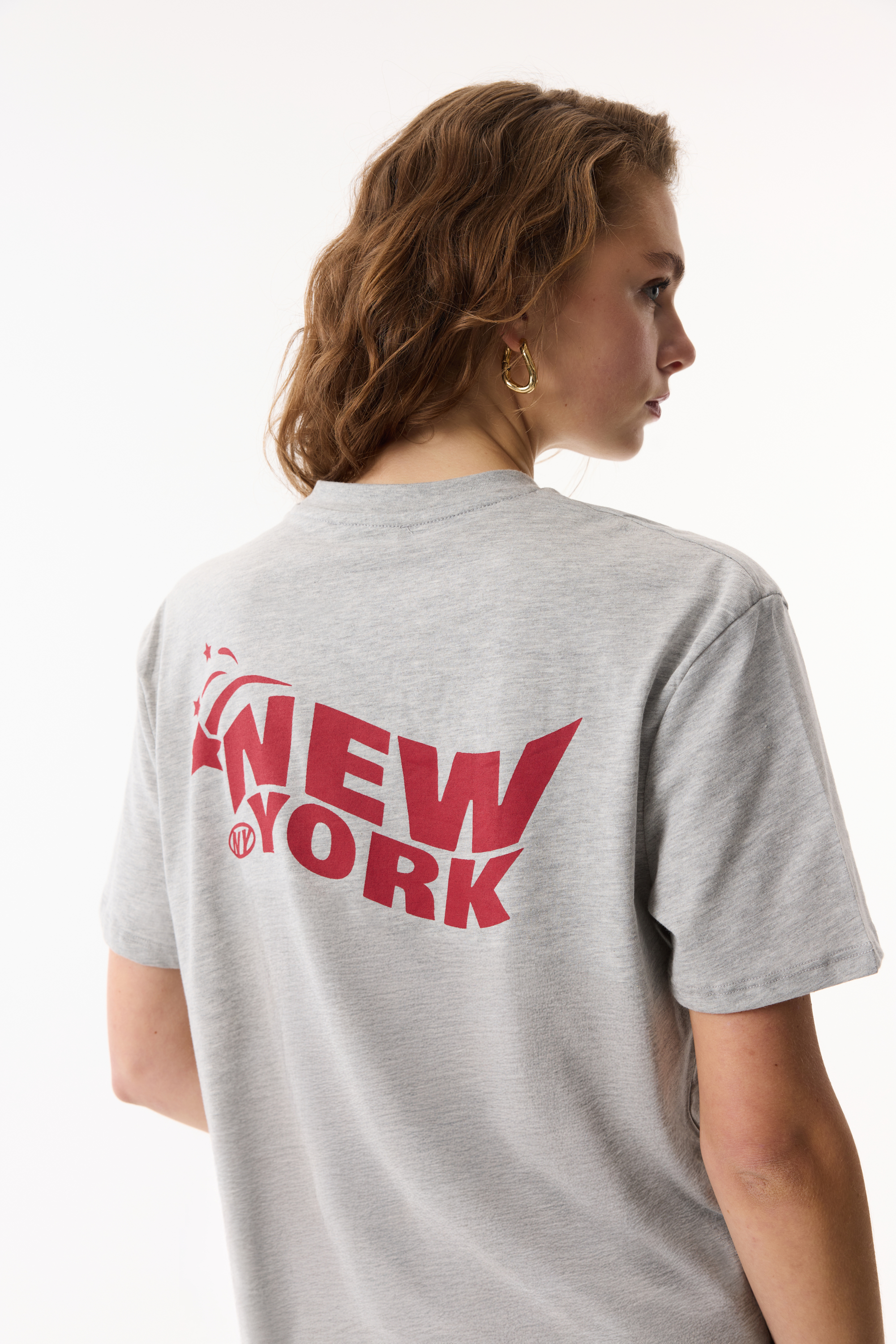 BASKILI BİSİKLET YAKA KISA KOLLU T-SHIRT