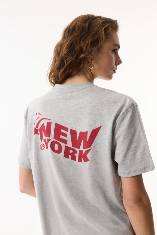 BASKILI BİSİKLET YAKA KISA KOLLU T-SHIRT