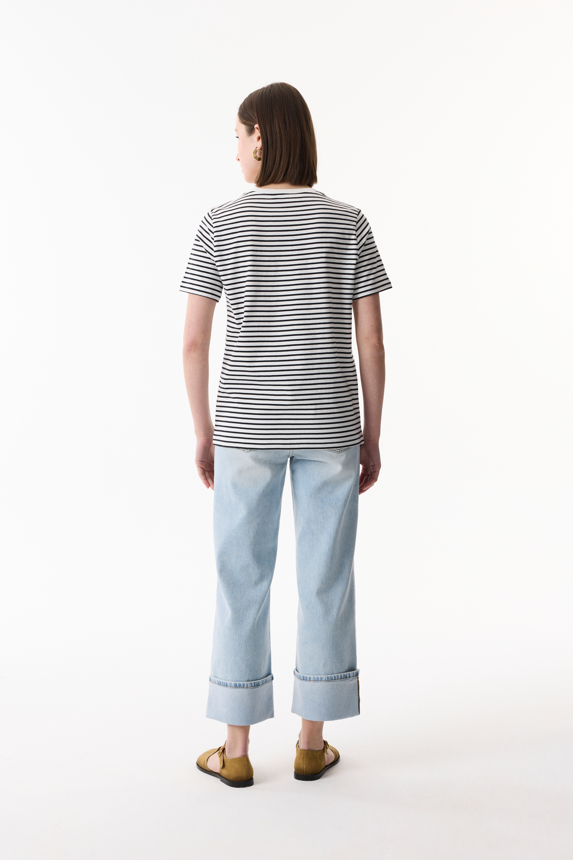 ÇİZGİLİ BİSİKLET YAKA KISA KOLLU T-SHIRT