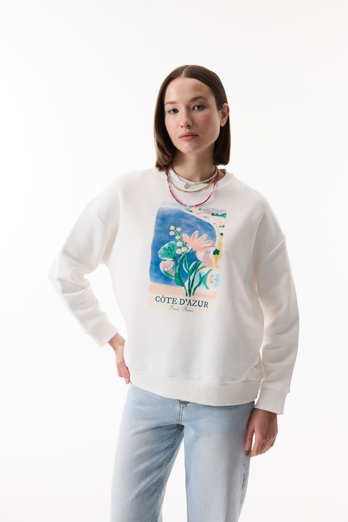  BASKILI BİSİKLET YAKA SWEATSHIRT
