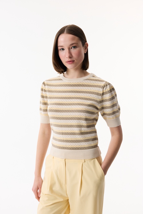  ÇİZGİLİ BİSİKLET YAKA KISA KOLLU KAZAK