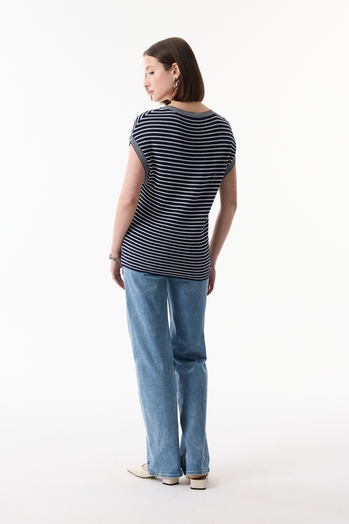  ÇİZGİLİ LOOSE FIT KISA KOLLU TRİKO KAZAK