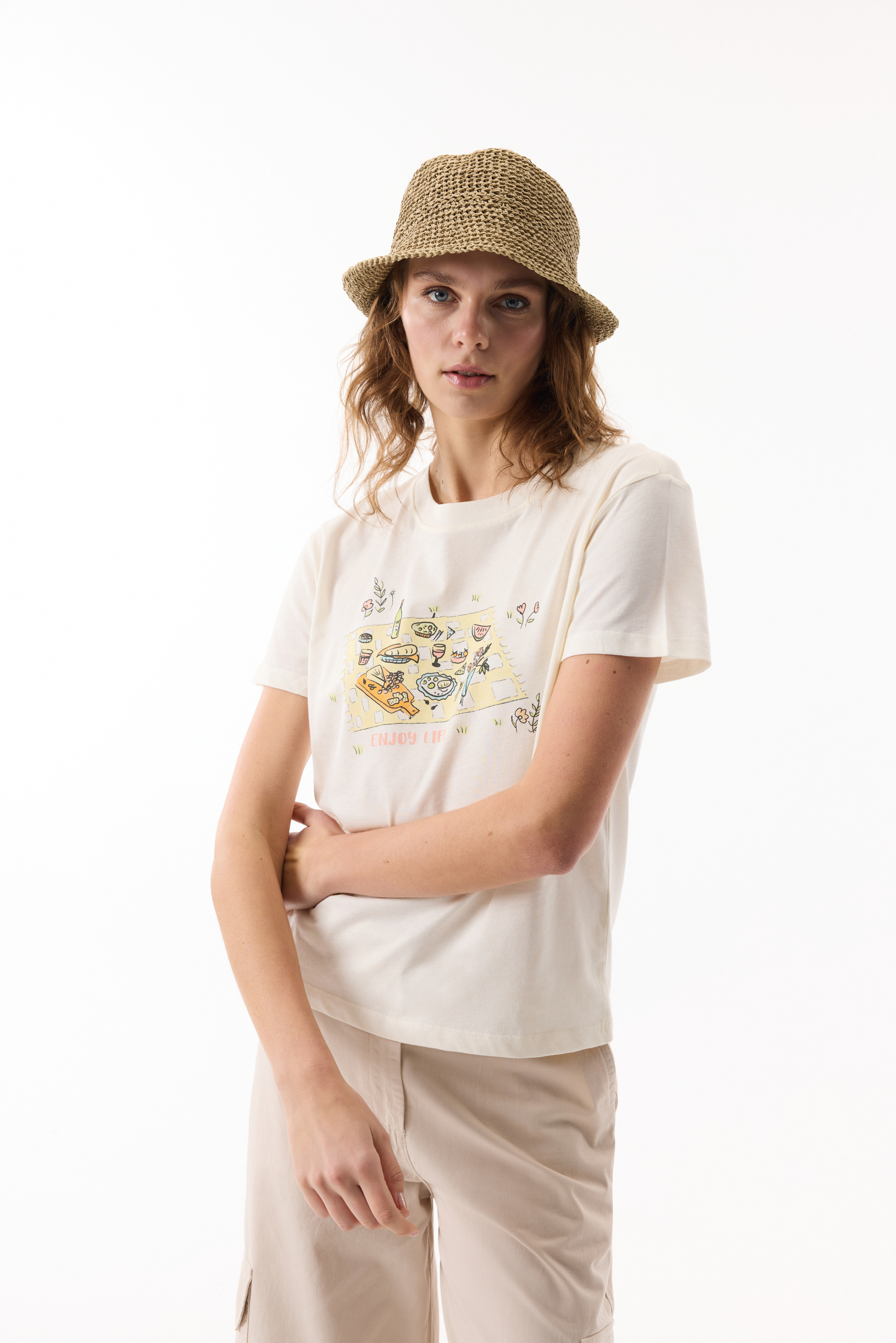 BASKILI BİSİKLET YAKA KISA KOLLU T-SHIRT