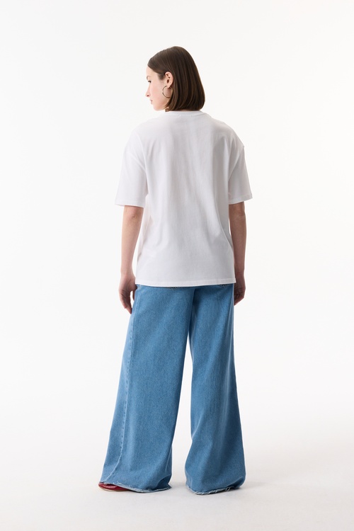  BASKILI BİSİKLET YAKA OVERSIZE T-SHIRT