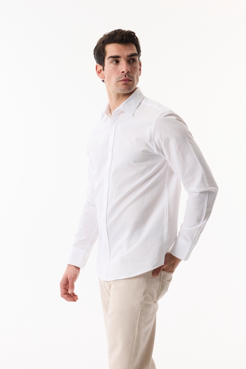  REGULAR FIT DOKULU UZUN KOLLU GÖMLEK