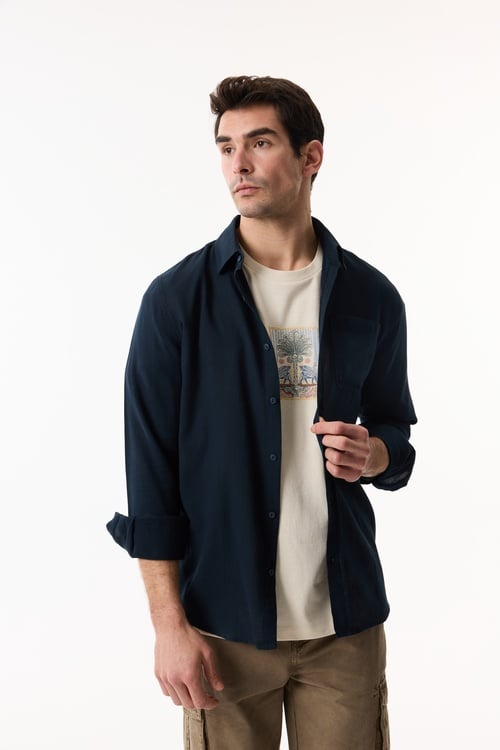  REGULAR FIT DOKULU UZUN KOLLU GÖMLEK