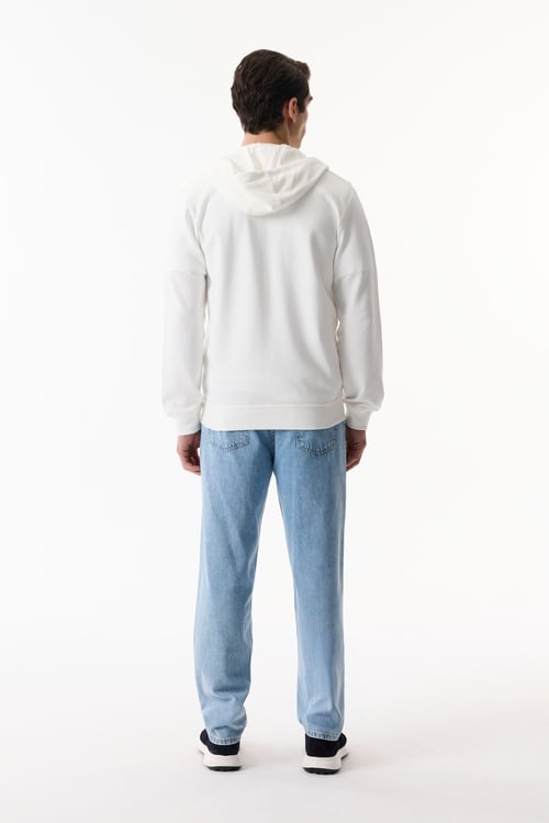 NAKIŞLI KAPÜŞONLU FERMUARLI SWEATSHIRT