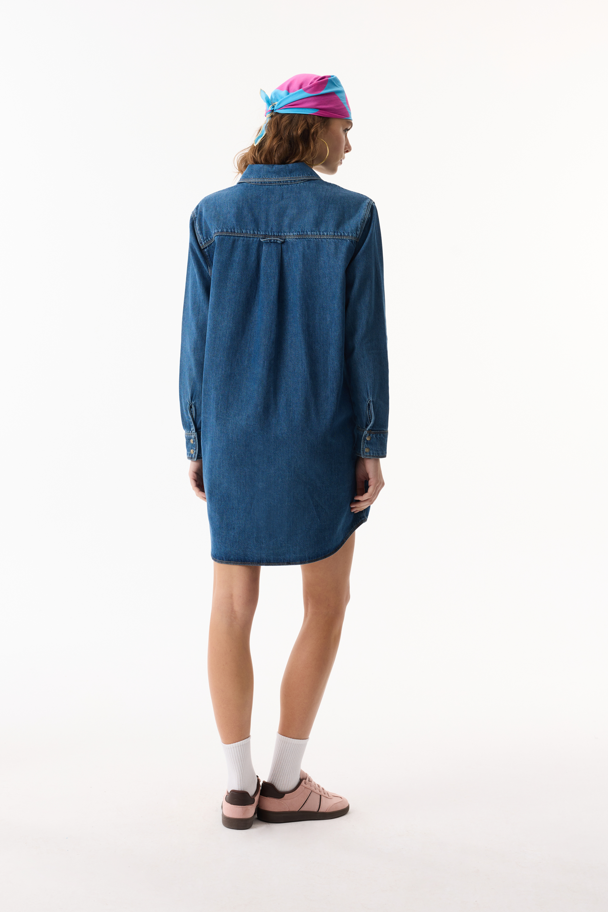 UZUN KOLLU MİNİ GÖMLEK ELBİSE