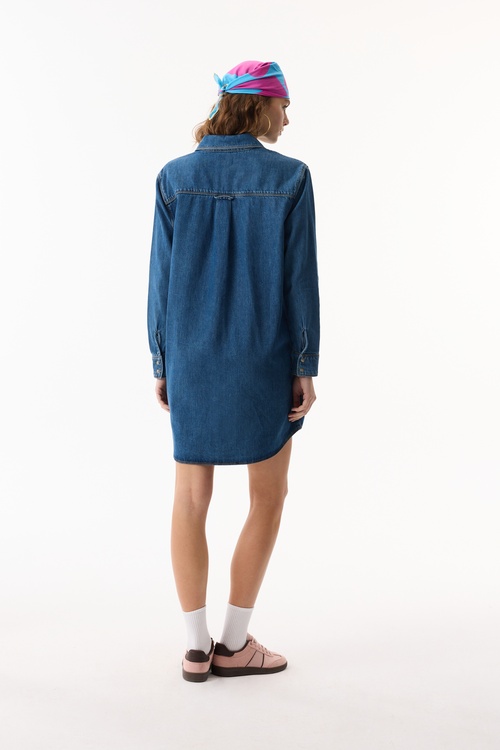  UZUN KOLLU MİNİ GÖMLEK ELBİSE