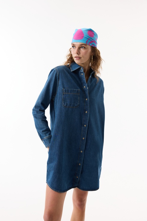  UZUN KOLLU MİNİ GÖMLEK ELBİSE