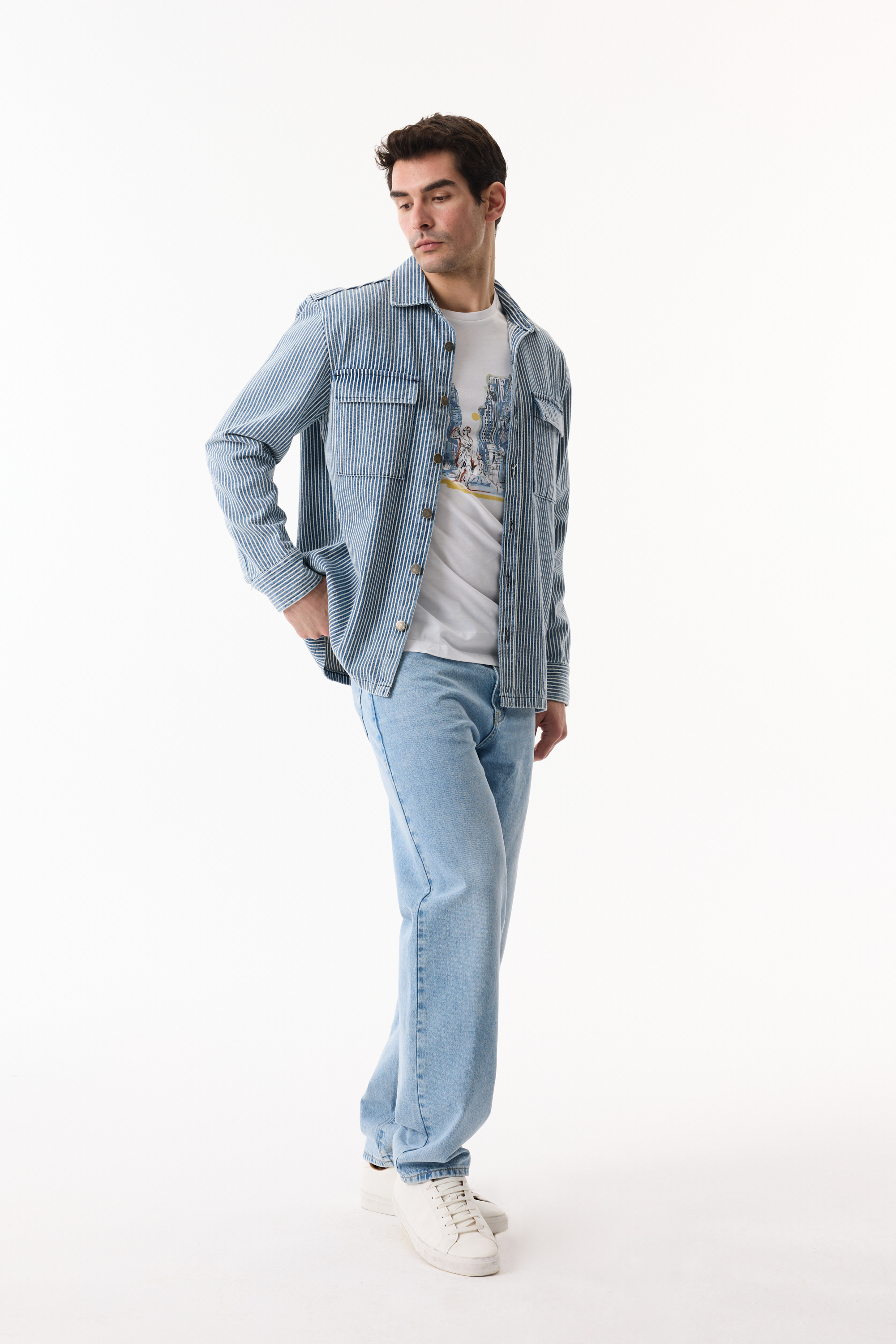 ÇİZGİLİ CEPLİ CASUAL CEKET