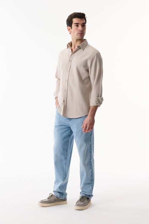  REGULAR FIT DOKULU UZUN KOLLU GÖMLEK