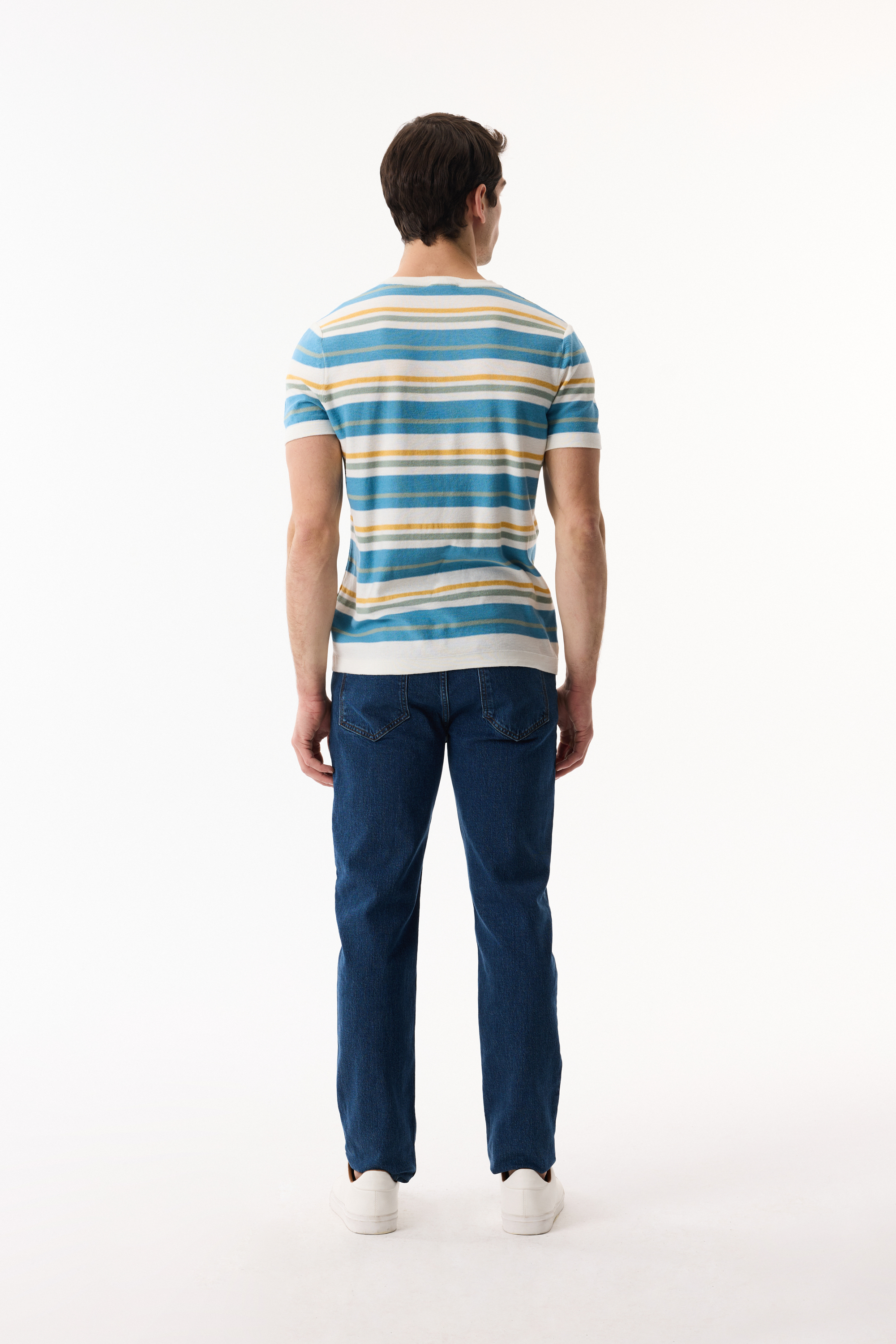 ÇİZGİLİ BİSİKLET YAKA KISA KOLLU TRİKO KAZAK