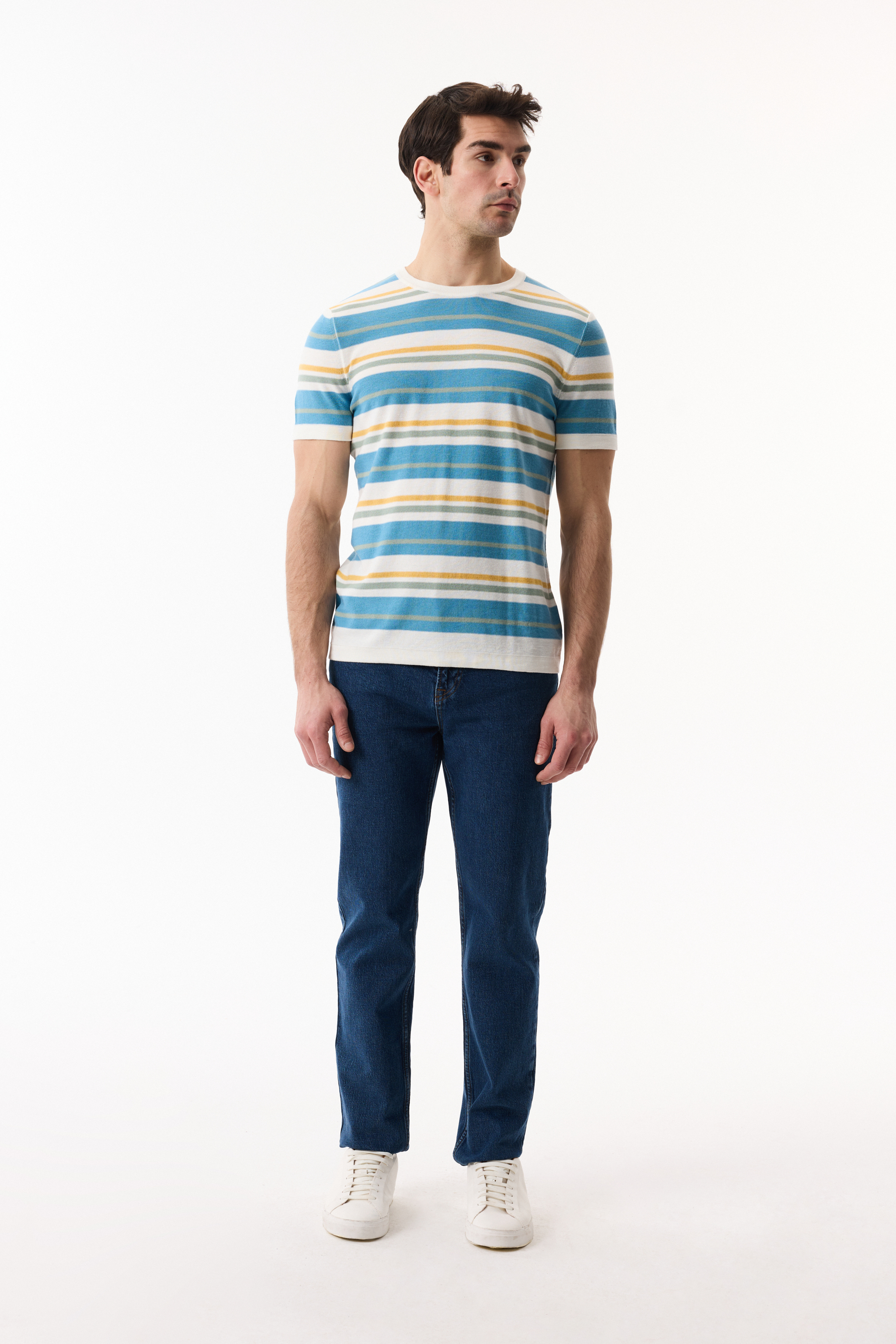 ÇİZGİLİ BİSİKLET YAKA KISA KOLLU TRİKO KAZAK