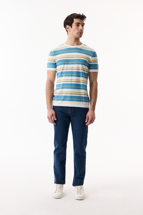  ÇİZGİLİ BİSİKLET YAKA KISA KOLLU TRİKO KAZAK