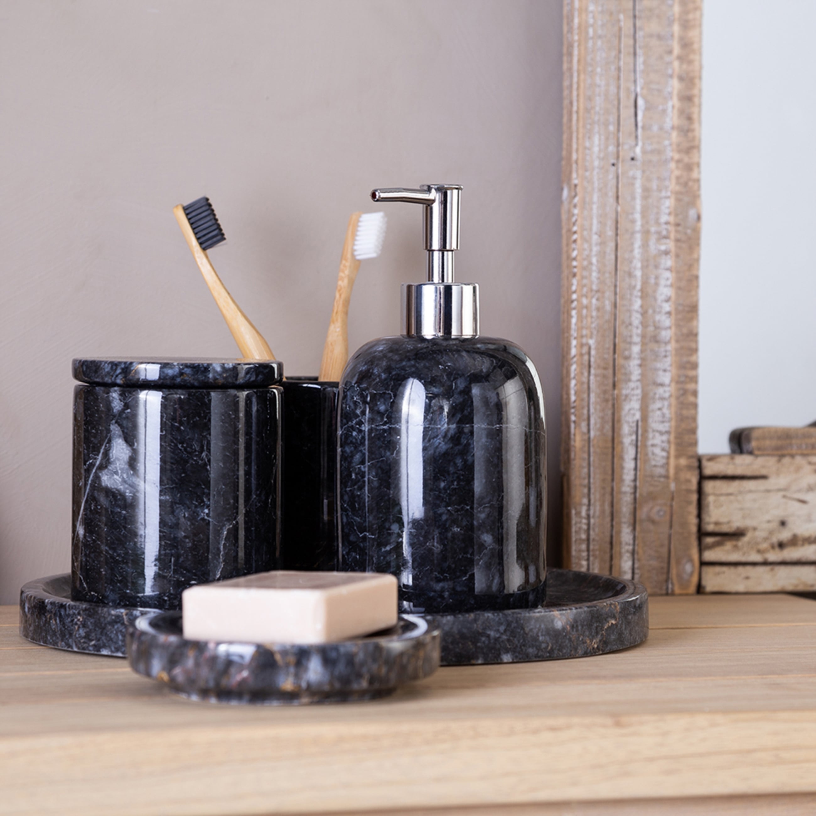 MARBLE SİYAH 5'Lİ BANYO SETİ