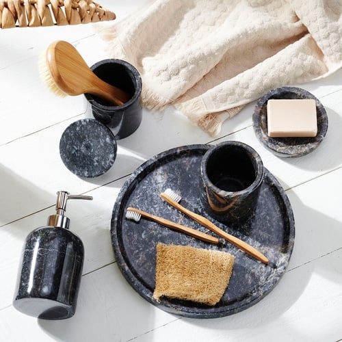  MARBLE SİYAH 5'Lİ BANYO SETİ