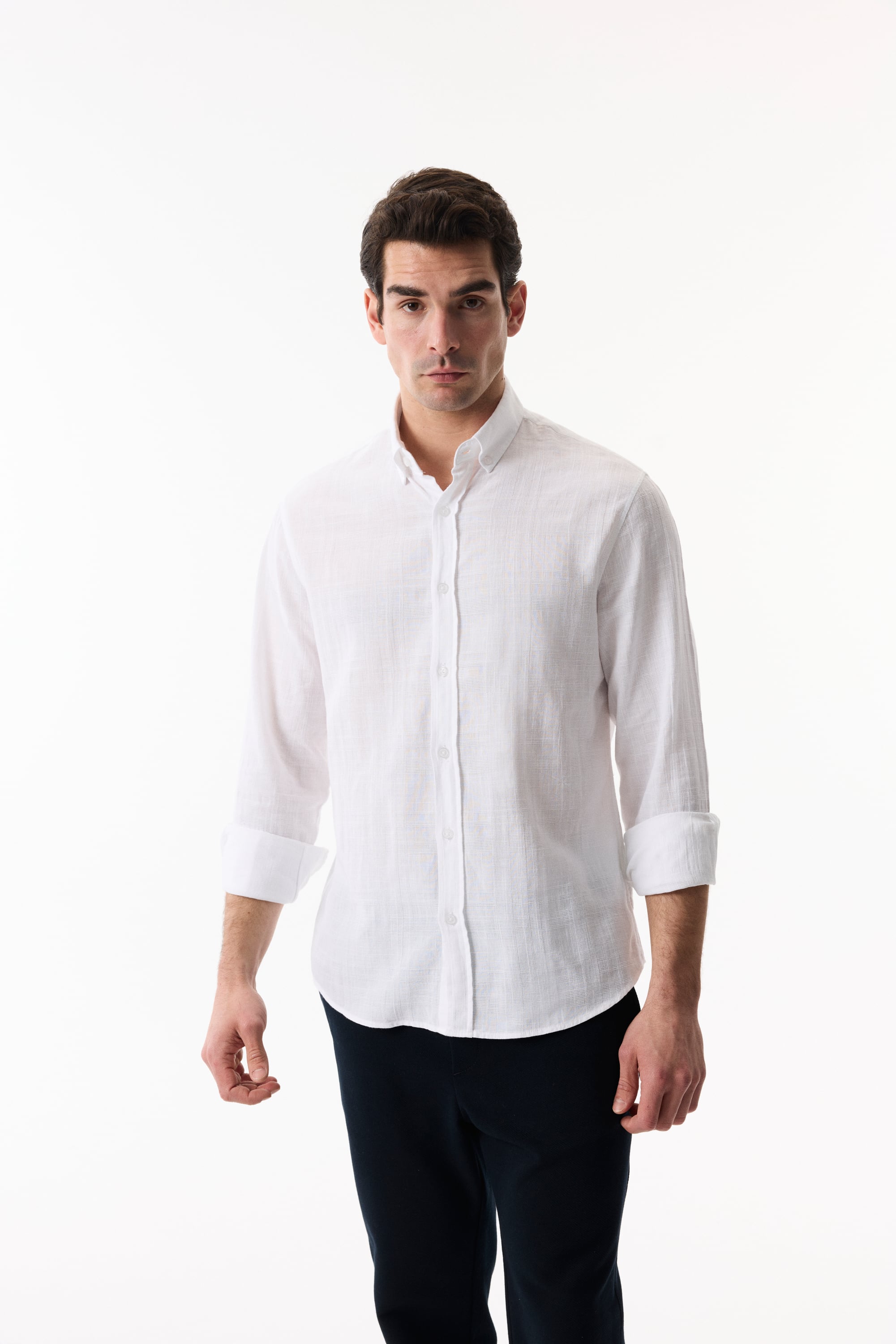 REGULAR FIT EKOSE DESENLİ UZUN KOLLU GÖMLEK