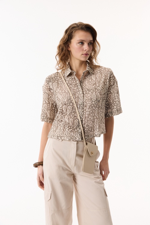  ETNİK BASKILI KISA KOLLU CROP GÖMLEK