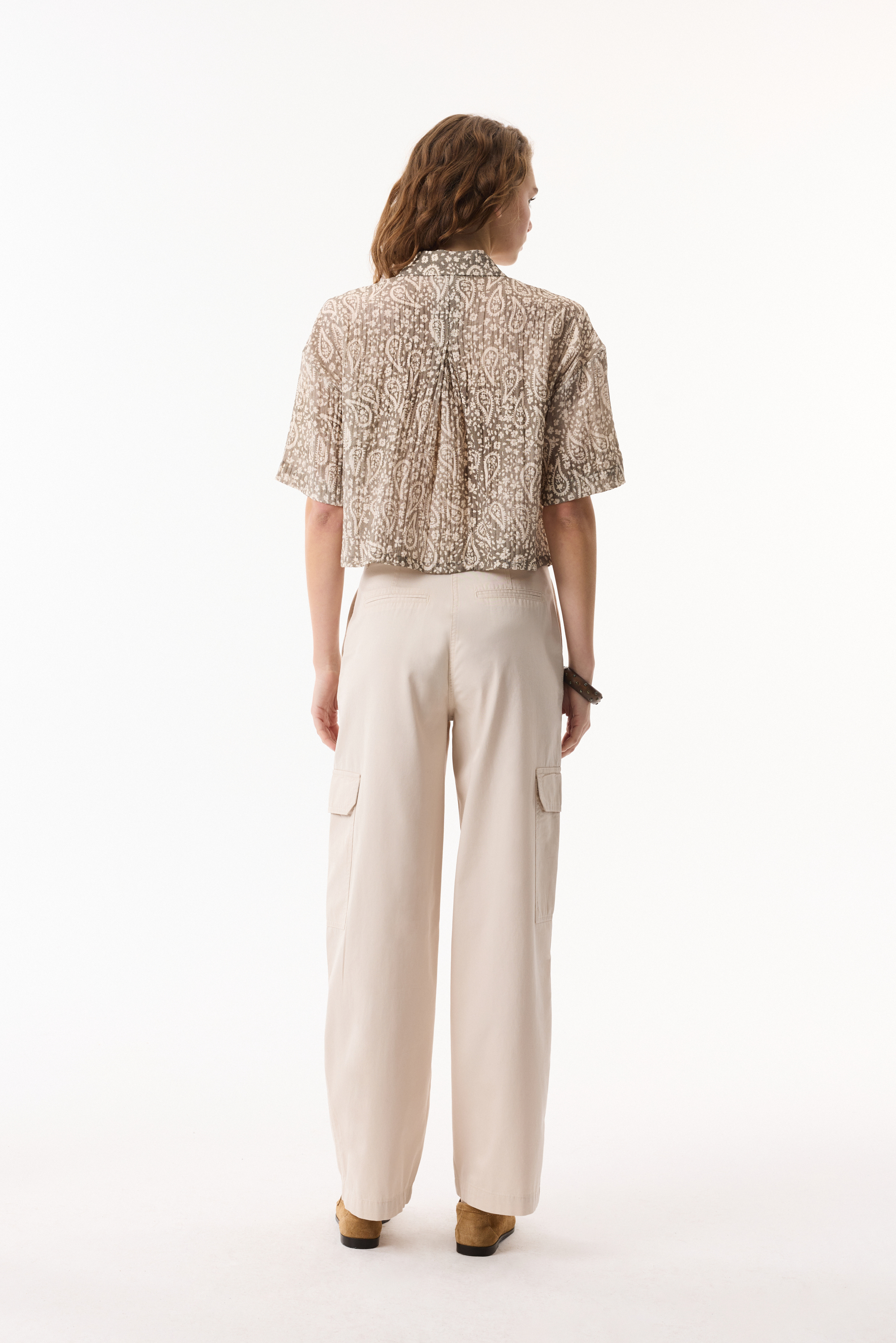 ETNİK BASKILI KISA KOLLU CROP GÖMLEK