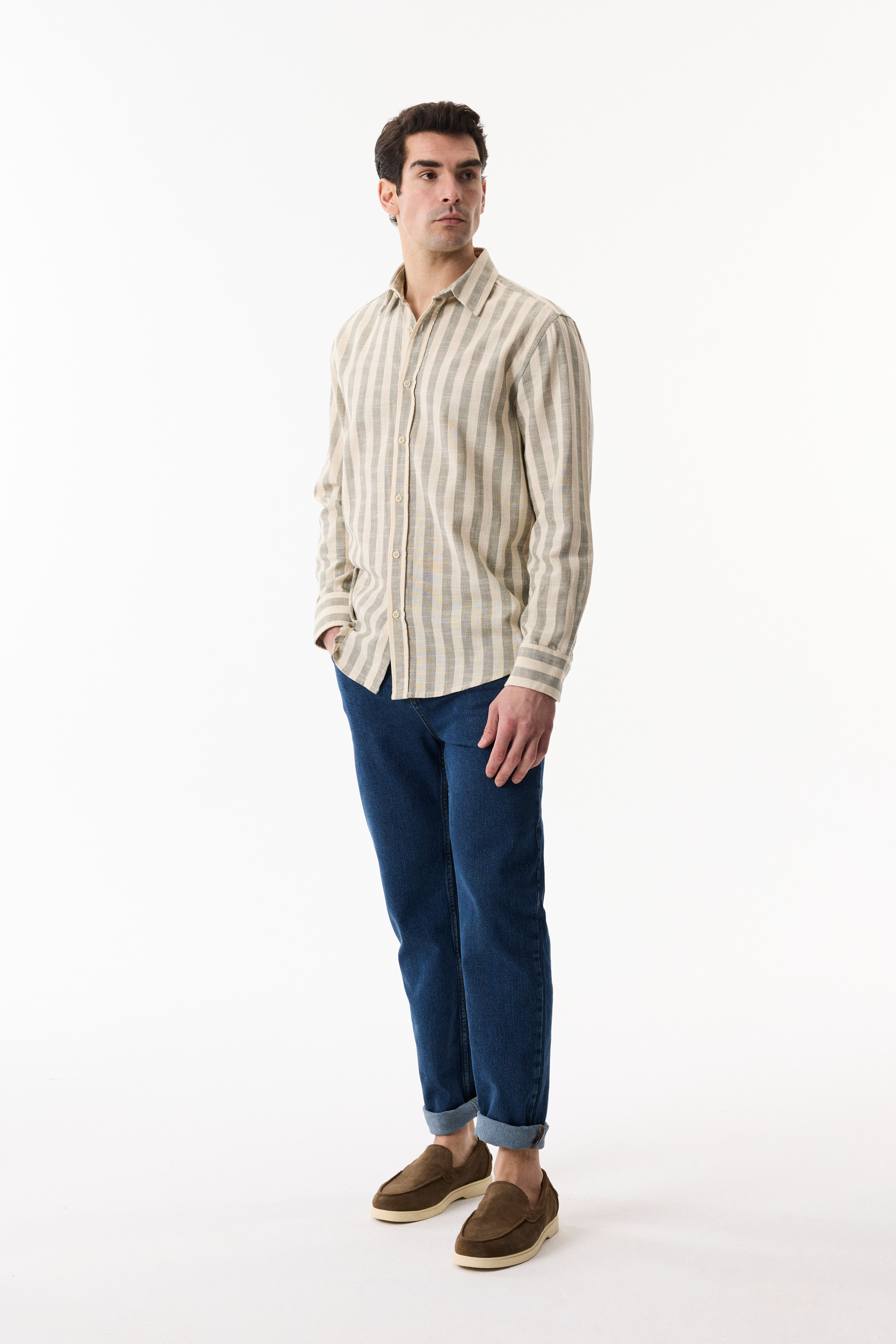 REGULAR FIT ÇİZGİLİ UZUN KOLLU GÖMLEK