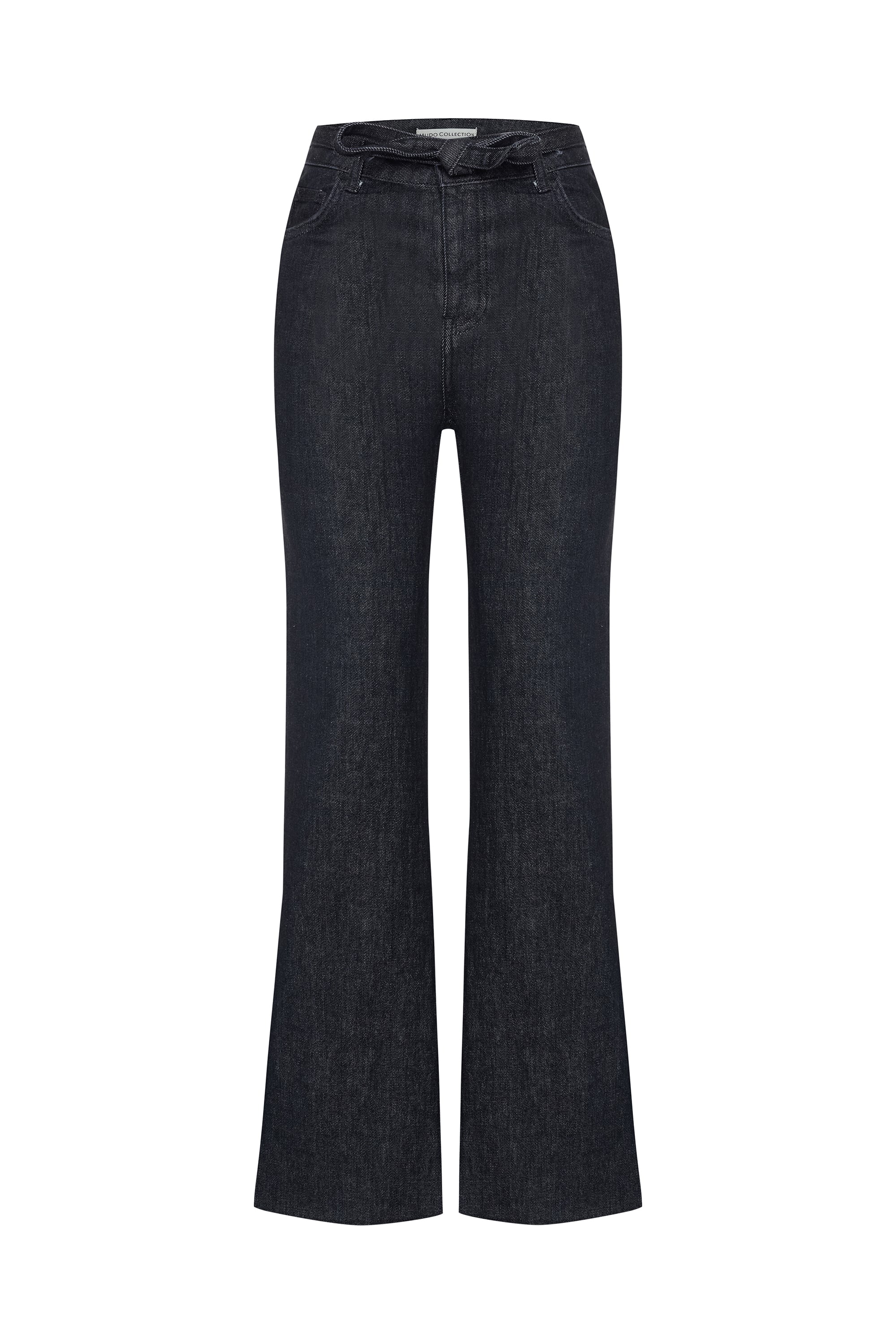 Kadın Siyah Beli Bağlamalı Cropped Flare Fit Pantolon