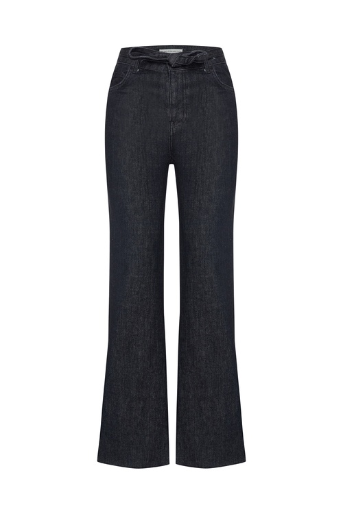 Kadın Siyah Beli Bağlamalı Cropped Flare Fit Pantolon