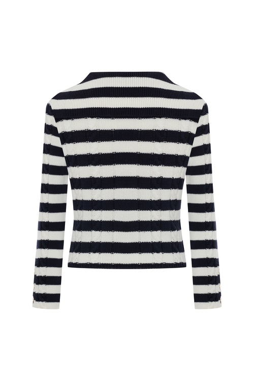  YAKA DETAYLI ÇİZGİLİ TRİKO HIRKA