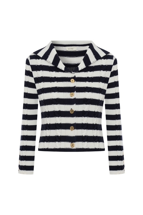  YAKA DETAYLI ÇİZGİLİ TRİKO HIRKA