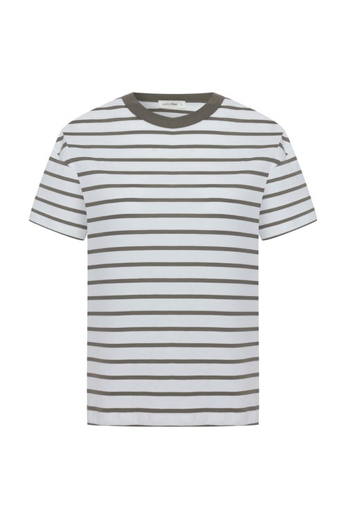  ÇİZGİLİ BİSİKLET YAKA KISA KOLLU T-SHIRT