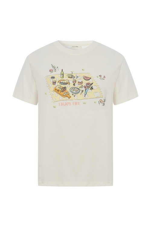  BASKILI BİSİKLET YAKA KISA KOLLU T-SHIRT