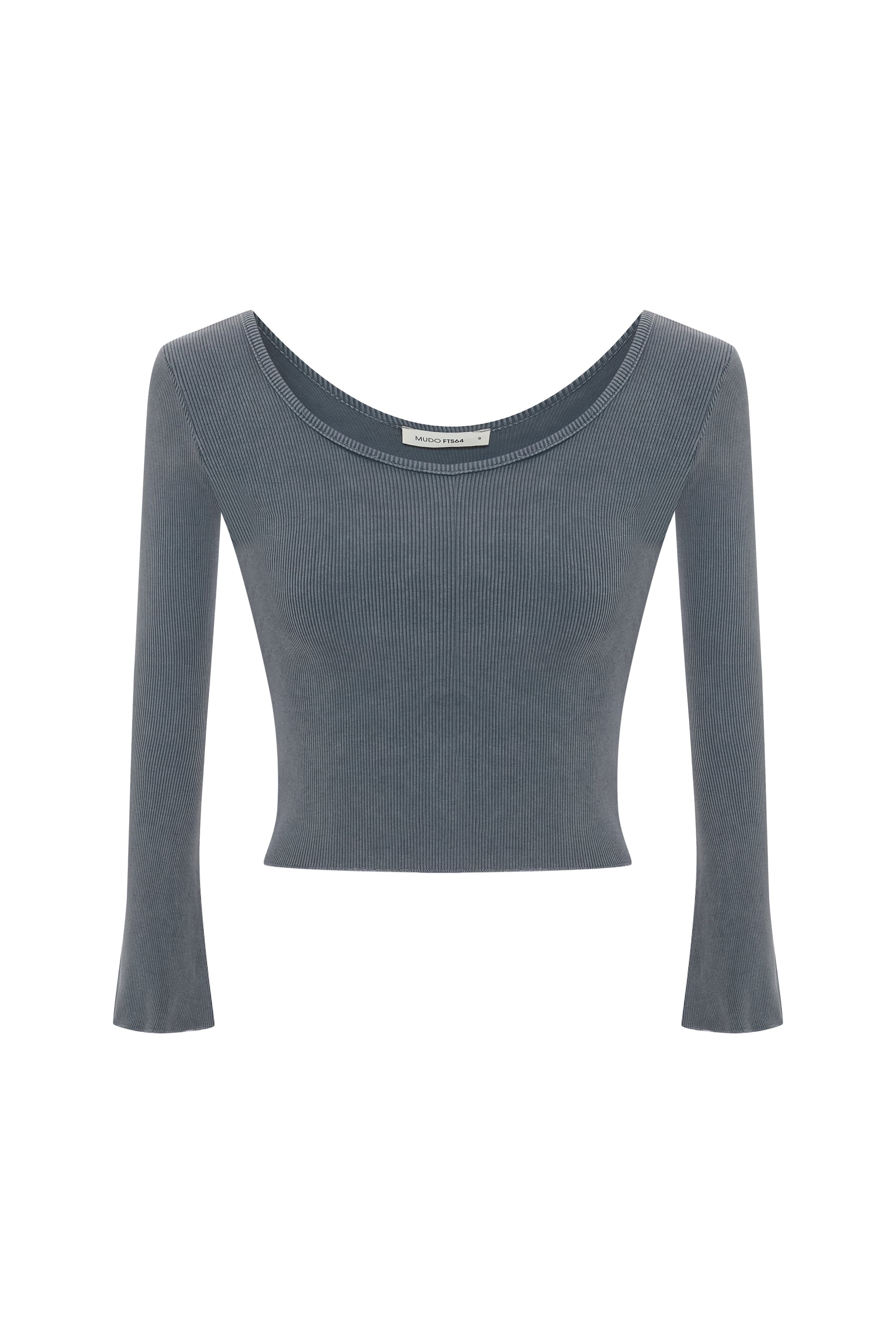 FİTİLLİ AÇIK YAKA UZUN KOLLU T-SHIRT