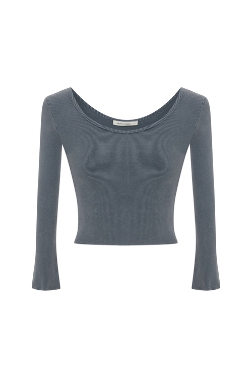  FİTİLLİ AÇIK YAKA UZUN KOLLU T-SHIRT