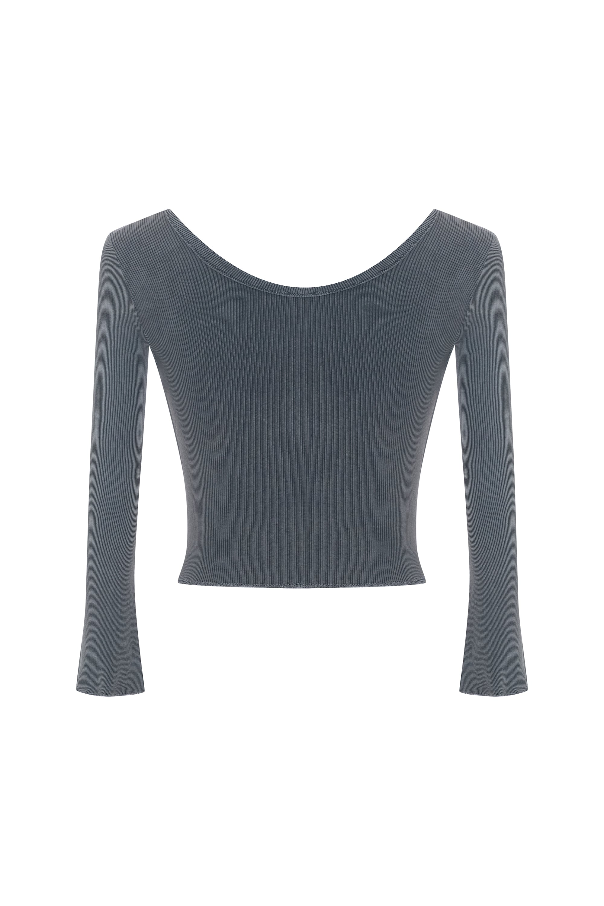 FİTİLLİ AÇIK YAKA UZUN KOLLU T-SHIRT