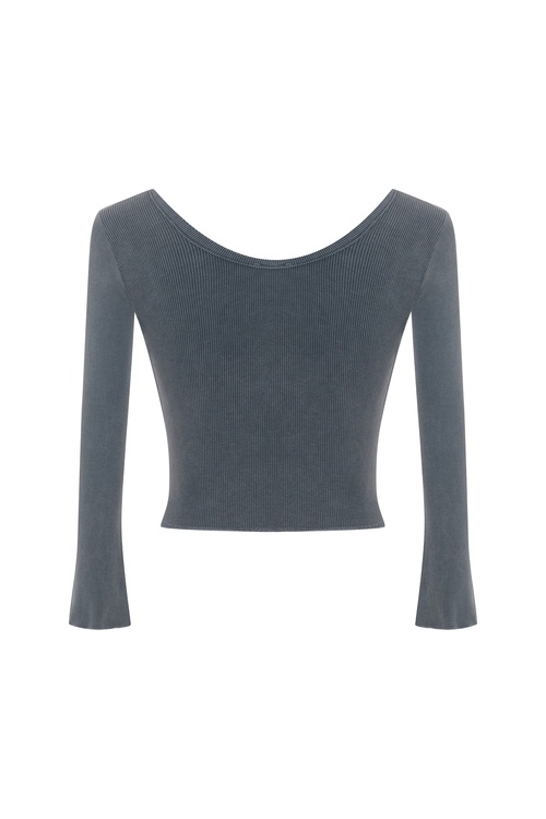  FİTİLLİ AÇIK YAKA UZUN KOLLU T-SHIRT