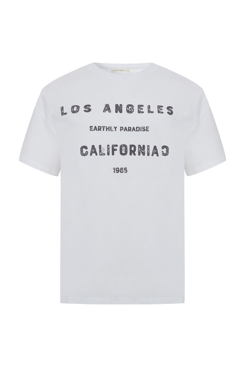  BASKILI BİSİKLET YAKA OVERSIZE T-SHIRT