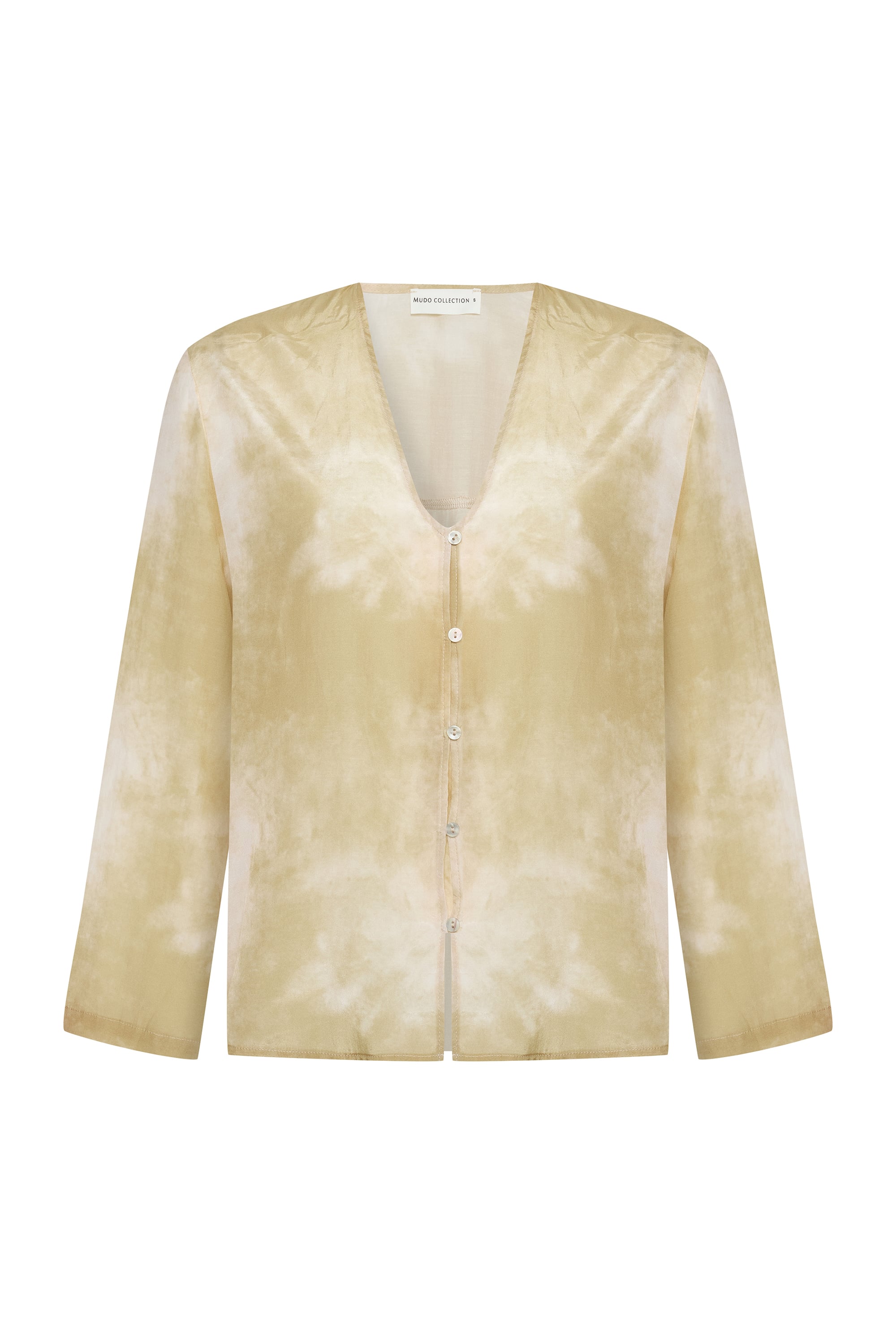 BASKILI V YAKA UZUN KOLLU GÖMLEK