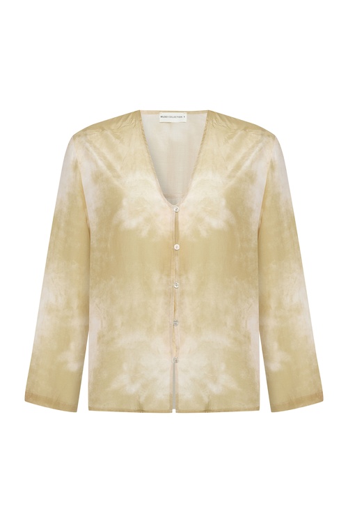  BASKILI V YAKA UZUN KOLLU GÖMLEK