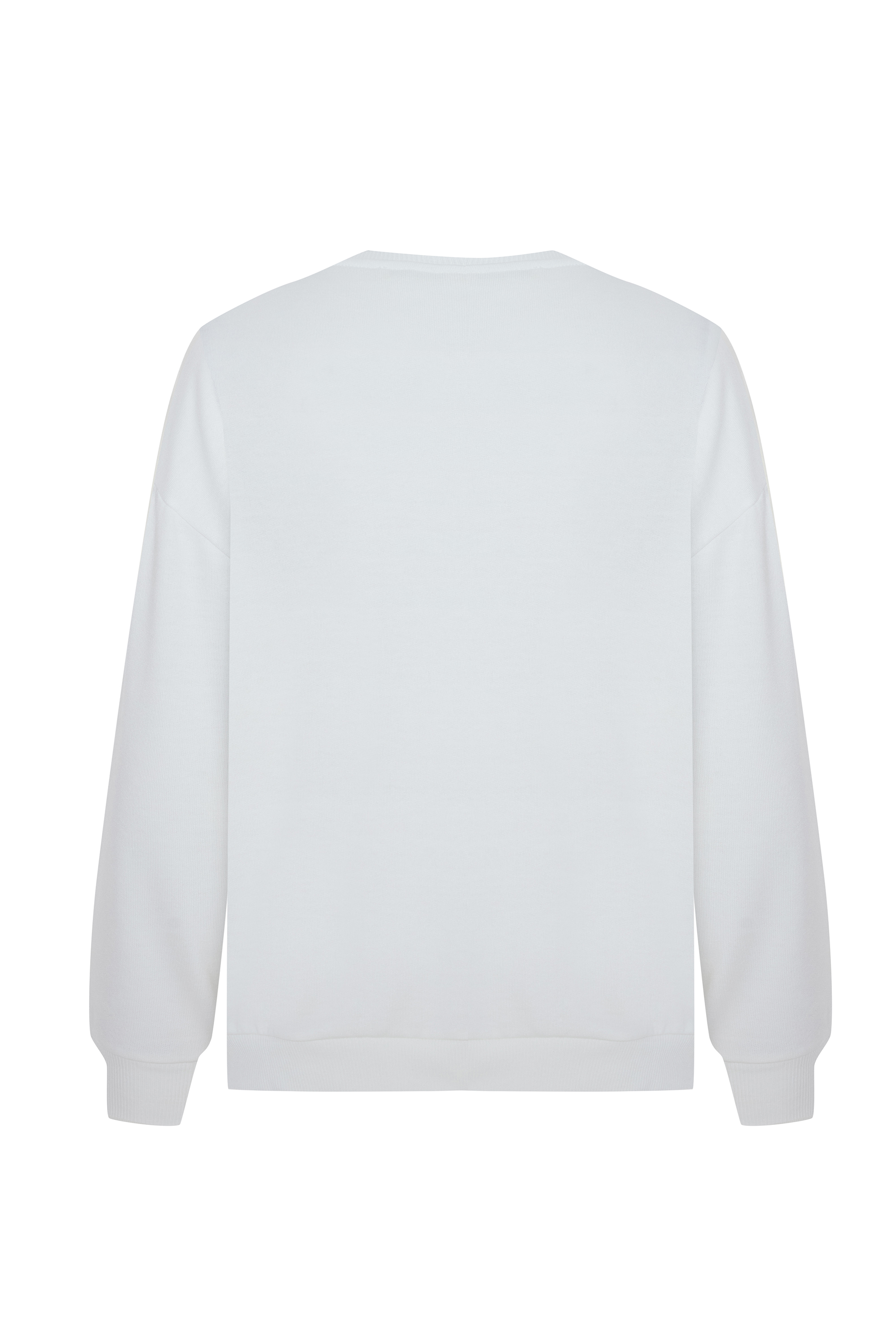 ÇİZGİLİ NAKIŞLI BİSİKLET YAKA SWEATSHIRT